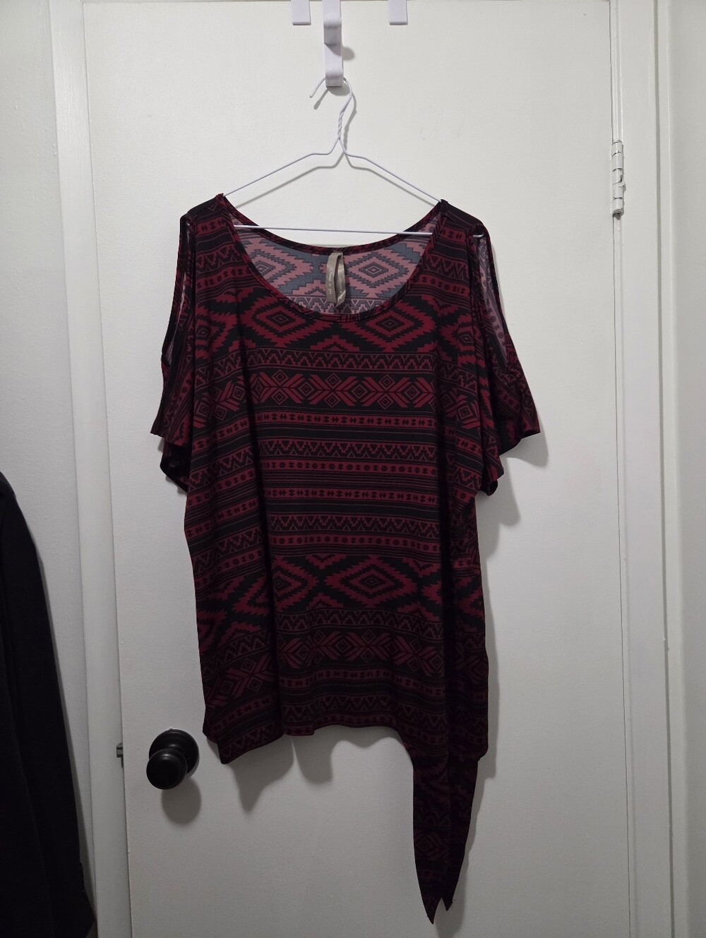 Cold Shoulder Aztec Print Top With Side Tie